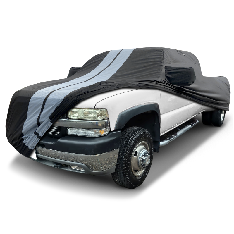 2001-2006 Chevrolet Silverado 3500 Extended Cab 8.1 ft. Long Bed Standard Mirror TitanGuard Truck Cover-STR-Black and Gray