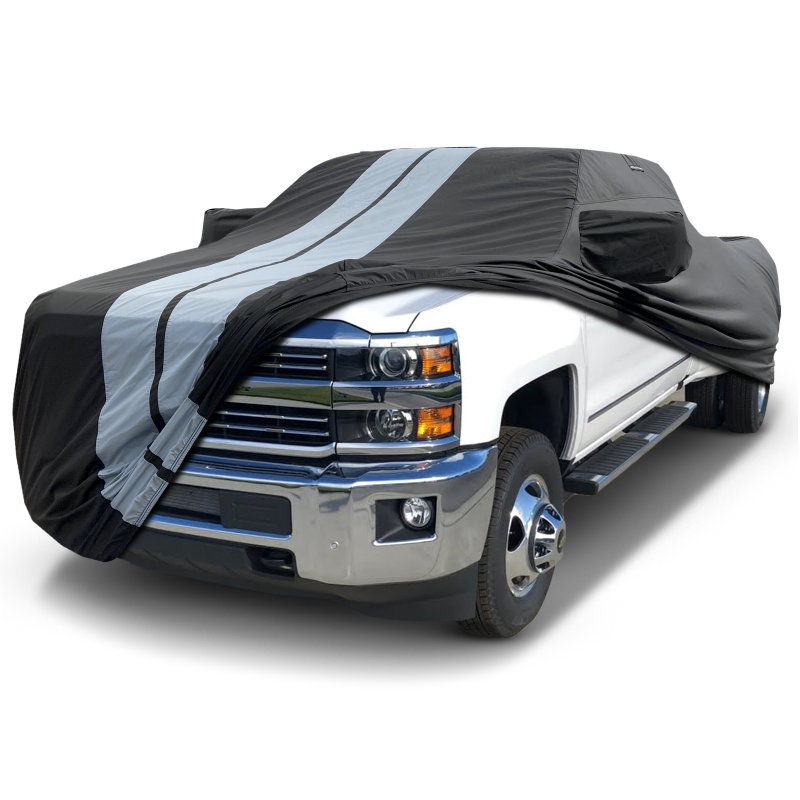 2015-2019 Chevrolet Silverado 3500HD Crew Cab 8.1 ft. Long Bed Trailer Mirror TitanGuard Truck Cover-STR-Black and Gray